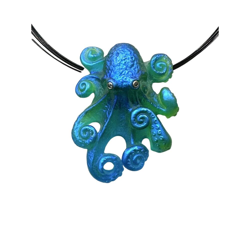 Octopus Pâte De Verré Glass Pendant Diamond Eyes By Gregory Burgard New Signed
